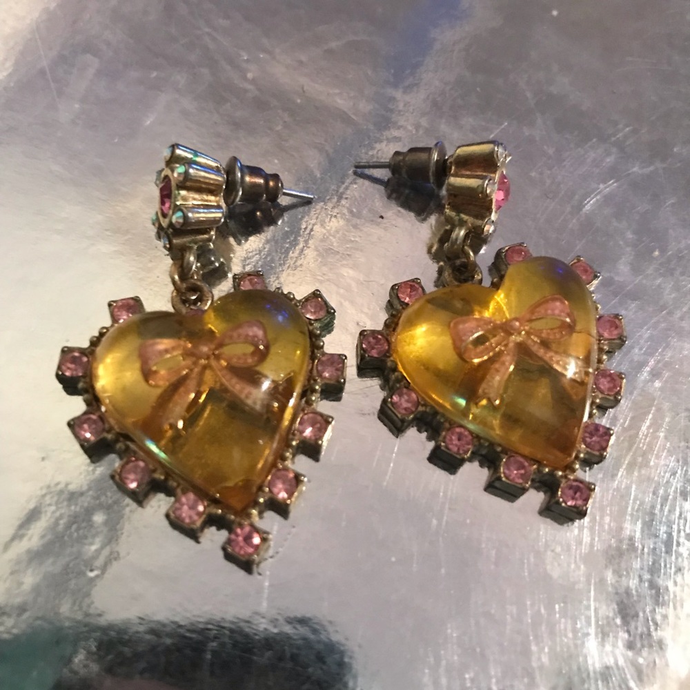 Heart Lucite Tea Party Vtg Betsey Johnson Earrings